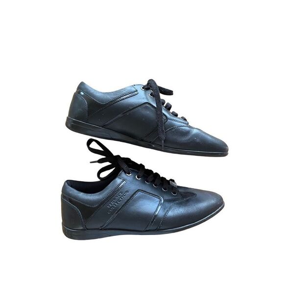 Versace Collection Mens Black Leather Lace Up Running Sneakers Size 42 - Picture 2 of 8